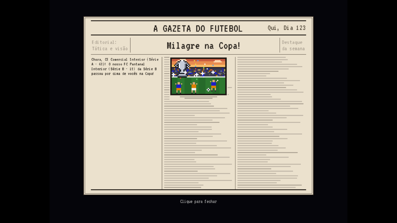 Jornal com a manchete Milagre na Copa